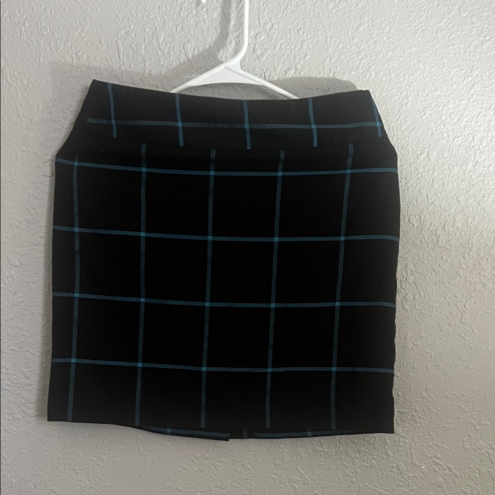 LOFT Black and Blue Checkered Pencil Skirt